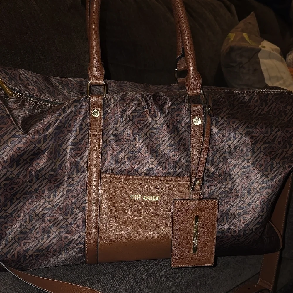 Large Steve Madden Brown and Black Logo Duffel Bag